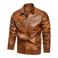 BLWOENS - Chaqueta de cuero PU para Hombre- Marrón