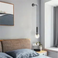 MMDH - Lámpara de pared de vidrio para sala de estar moderna C- Negro