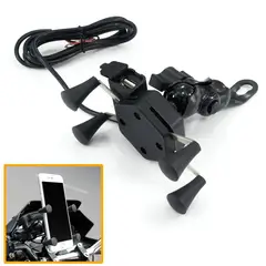 GENERICO - HOLDER SOPORTE PORTA CELULAR MOTO CON CARGADOR 12V METAL