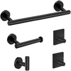 PUREPOWER - Juego De Accesorios Baño Negro Toallero Ganchos Para Toallas-Negro