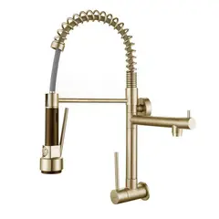 XM - LLAVE DE COCINA DOBLE PICO PARED DORADO RETRACTIL LC304-309907