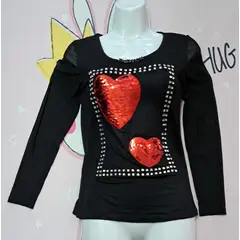 GENERICO - Polo Blusa APLIQUE 2CORAZONES LENTEJUELA TALL SM Dealcoba.