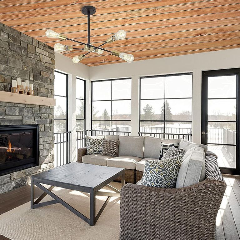 Lámpara colgante modelo araña color dorado con negro - Incluye 6 focos