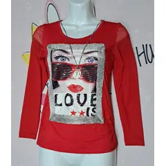 GENERICO - Polo Blusa ROJO APLIQUE LOVE IS LENTEJUELA TALLA SM Dealcoba..
