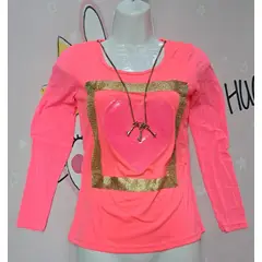 GENERICO - POLO ELEGANTE APLIQUE CORAZON ROSA LENTEJUELA  Talla SM Dealcoba.