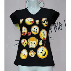 GENERICO - POLO NEGRO ESTAMPADO EMOTICON SOCIAL  TALLA SM DeAlcoba..