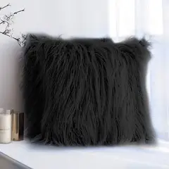 GENERICO - Cojín cuadrado peluche angora 30x30 Negro