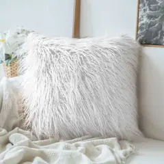 GENERICO - Cojín cuadrado peluche angora 30x30 Blanco