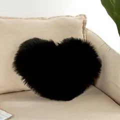 GENERICO - Cojín corazón peluche angora 30x30cm Negro
