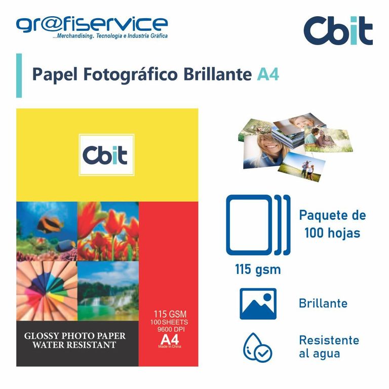 Papel Fotográfico Brillante A4 CBIT 100h 115g