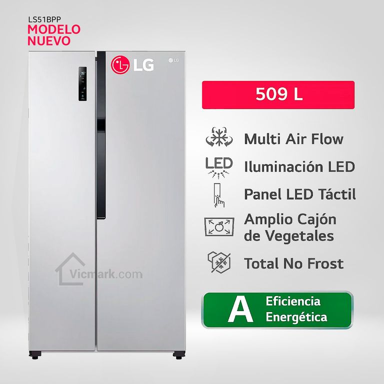 Refrigeradora LS51BPP 509L Múltiple Flujo de aire Side By Side LS51BPP