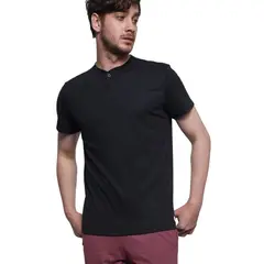 RISING DRAGON - Polo Manga Corta Henley El Sofisticado - Negro - Negro