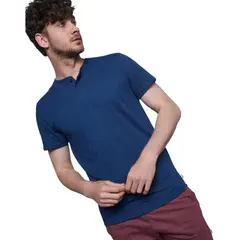 RISING DRAGON - Polo Manga Corta Henley El Sofisticado - Azul - Azul