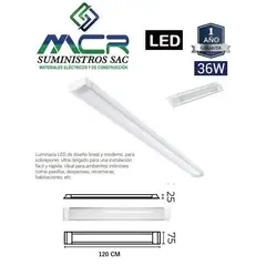GENERICO - LED LINEAL 36W 265V IP20 ADOSABLE 120 CM 3000K LUZ CALIDA