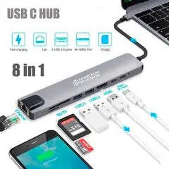 GENERICO - Adaptador 8 en 1 Multifucnional Puerto USB 3.0 HDMI LECTOR DE TARJETA