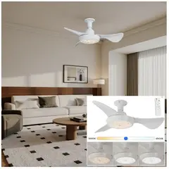 GENERICO - Lampara Ventilador de Techo Blanco con Luz LED 3 Tonos 24 w y Control Remoto