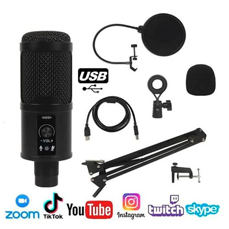 Micrófono Profesional Antipop Para Streaming Radio Podcast USB PARA PC