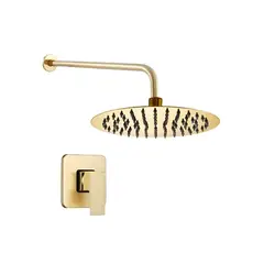GENERICO - JUEGO DE DUCHA REDONDA ACERO 20CM + MEZCLADORA DE DUCHA DORADO