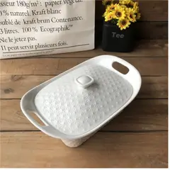 GENERICO - Fuente Sopera Rectangular de Porcelana Blanca con Finos Tallados de Puntos