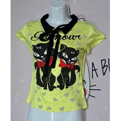 GENERICO - POLO ELEGANTE ALGODON ESTAMPADO 2 GATAS CUELLO  TALL S M Dealcoba.