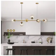 GENERICO - Lámpara de techo colgante de cristal dorado + focos