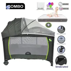 BABY KITS - Cuna Corral Roma Gris Colchón 4" Gris