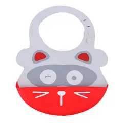 GENERICO - Pack Babero Mapache y Set Plato Termico Turquesa para bebe