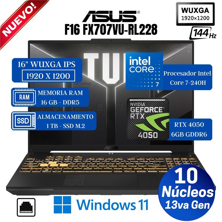 Laptop TUF F15 FX507VU-RL095 16" WUXGA, Core i7-13620H, Ram 16GB,SSD 1TB, RTX 4050 6GB, WIN 11