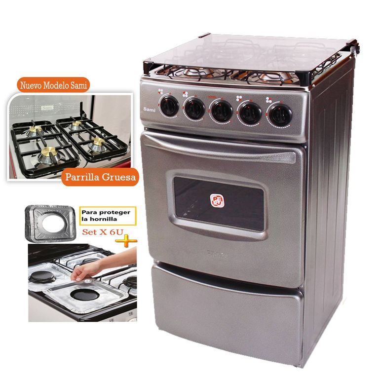 Nuevo Cocina Sami con Tapa vidrio Horno y Parrilla Gruesa 4h Gris P