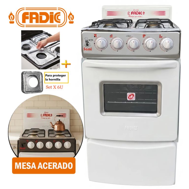 Cocina con respaldar y Horno 20 Sami 4H Blanco +Protector