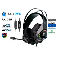 ANTRYX - AUDIFONO GAMER CON MICROFONO RAIDER LUZ RGB 7.1 VIRTUAL NEGRO