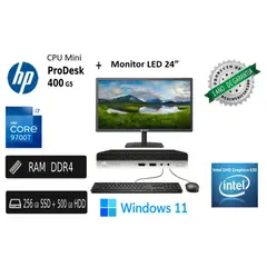 HP - PC MINI PRODESK 400 G5 Ci7 9700T 8Gb Ram SSD 256 Reacondicionda + Led 24"