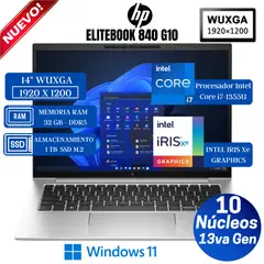 HP - Laptop EliteBook 840 G10 14" WUXGA, Core i7-1355U, Ram 32GB, Ssd 1 TB, Win 11 Pro