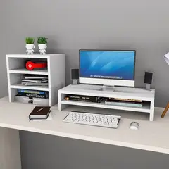 AMUEBLE - Base Soporte para monitores EMANUEL blanco Repisa para monitores
