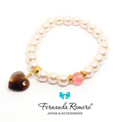 FERNANDA ROMERO JOYAS Y ACCESORIOS - PULSERA DE PERLAS COLOR TOPAZ FRANQUEZA Y VERDAD DE CRISTAL AUSTRIACO