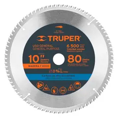 TRUPER - Disco sierra 10"P corte extra fino para madera, 80 dientes,