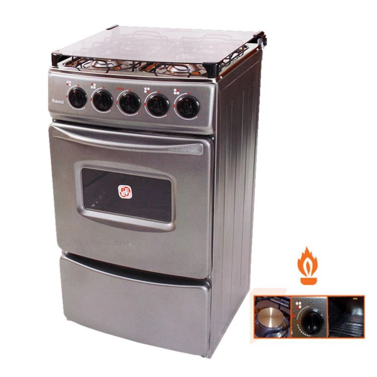 Cocina con tapa de vidrio y Horno Sami 4h gris