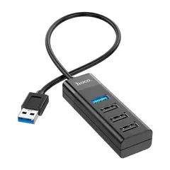 HOCO - HUB for PC USB macho a USB hembra 5 puertos HB25 Negro De Calidad
