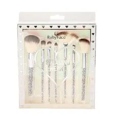 GENERICO - Juego de 7 brochas semi profesionales Diamante Plateado