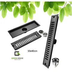 GREEN HOUSE - SUMIDERO DE ACERO SUS 304 RECTANGULAR 10x40 CM NEGRO