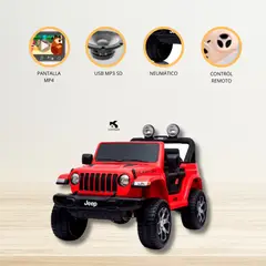 JEEP - Carro a Batería «RUBICON» RED LICENCIADO PANTALLA MP4