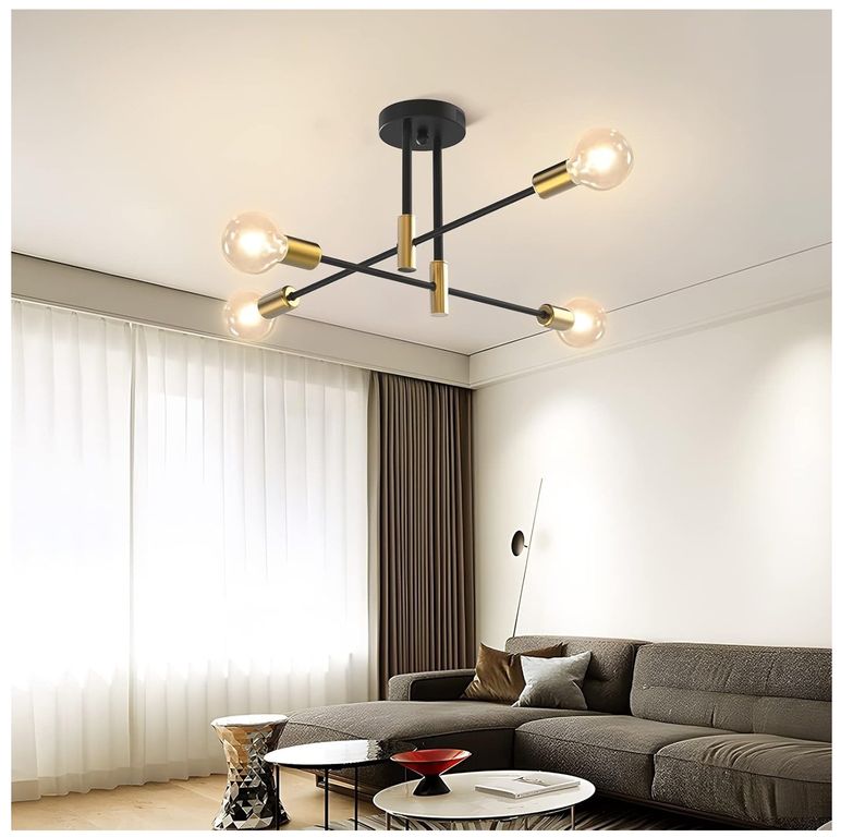 Lámpara colgante araña color negro dorado Incluye bombillas