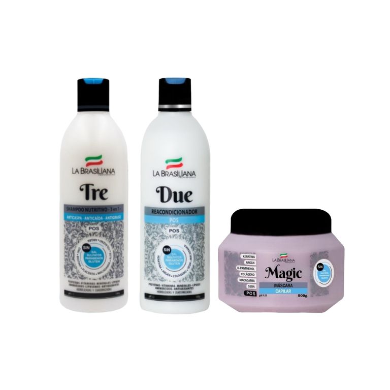 Kit - Shampoo TRE + Reacondicionador + Magic POS 500 gr. Post Alisado Sin SAL