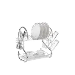GENERICO - Organizador de Platos Multifuncional 2Niveles Cromado Rack Escurridor