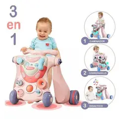 BABY WORLD - Caminador con Delantera Didactico y Juegos 3 en 1 Rosado