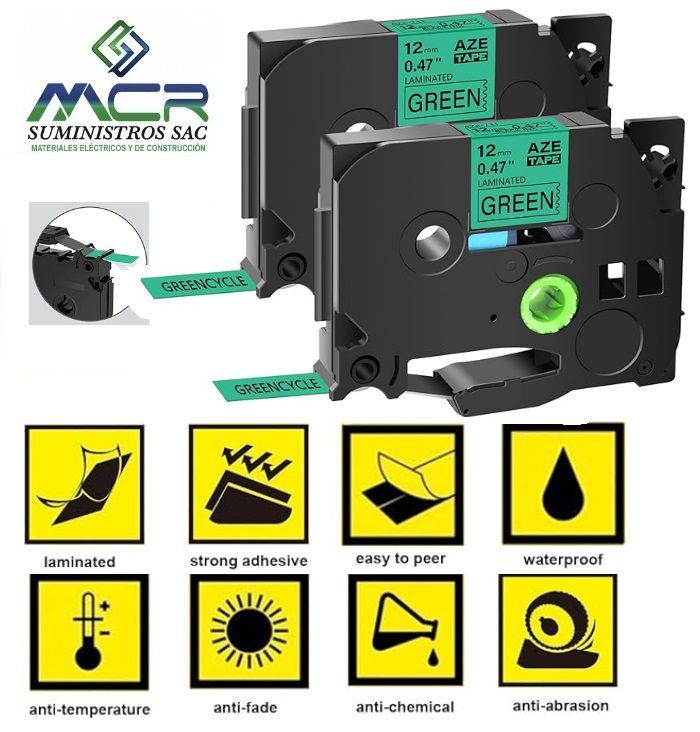 Cinta 12MM X 8M VERDE compatible para rotulador brother