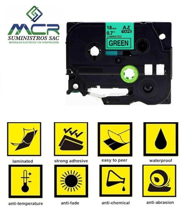 Cinta 18MM X 8M VERDE compatible para rotulador brother