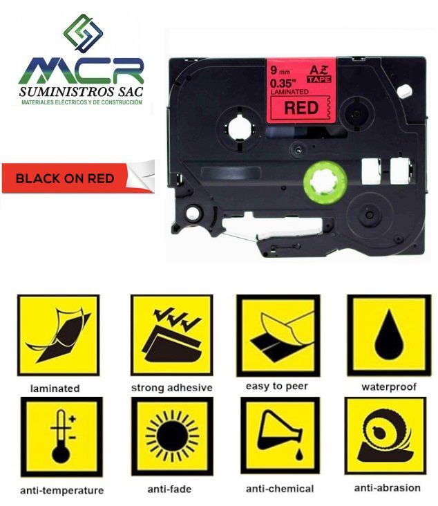 Cinta 9MM X 8M ROJO compatible para rotulador brother