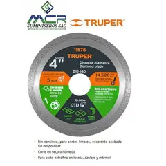 TRUPER - Disco de diamante para corte de 4" x 1.6 mm rin continuo 11578
