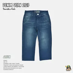 YONISTERS CLOTHING - Pantalón Jeans Stretch Semipitillo Verde Moda Niños Kids